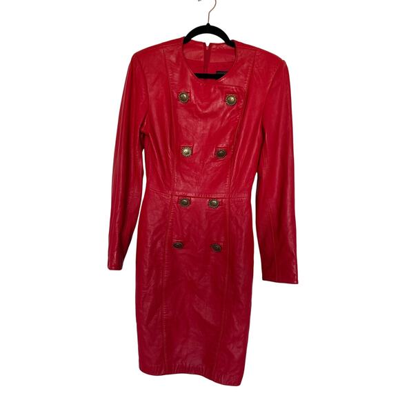 Vintage Michael Hoben North Beach Leather Red Coat Dress, 7-8 - Picture 1 of 6